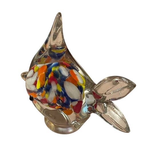 Vtg Art Glass Fish Paperweight Figurine Spotted Multi Color NANCO - 5”t 5.5”w - Picture 8 of 13